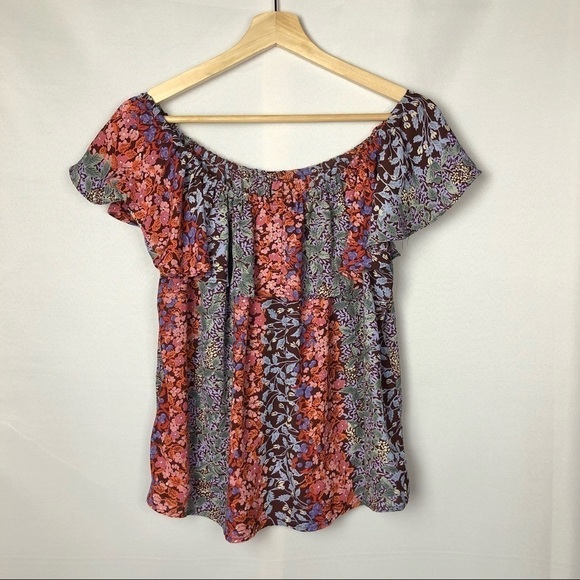 Anthropologie Maeve Vallita Red & Purple Floral OffShoulder Short Sleeve Top M - Picture 4 of 11